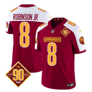 Men's Washington Commanders #8 Brian Robinson Burgundy White 2023 F.U.S.E. 90th Anniversary Vapor Limited Stitched Football Jersey