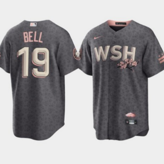 Men's Washington Nationals #19 Josh Bell 2022 Grey City Connect Cherry Blossom Cool Base Stitched Jersey