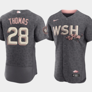 Men's Washington Nationals #28 Lane Thomas 2022 Grey City Connect Cherry Blossom Flex Base Stitched MLB Jersey