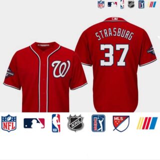Men's Washington Nationals #37 Stephen Strasburg 2019 World Series Champions Cool Base Alternate Red Jersey