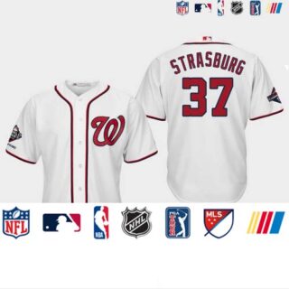 Men's Washington Nationals #37 Stephen Strasburg 2019 World Series Champions Cool Base Home White Jersey