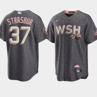 Men's Washington Nationals #37 Stephen Strasburg 2022 Grey City Connect Cherry Blossom Cool Base Stitched Jersey