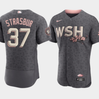 Men's Washington Nationals #37 Stephen Strasburg 2022 Grey City Connect Cherry Blossom Flex Base Stitched MLB Jersey