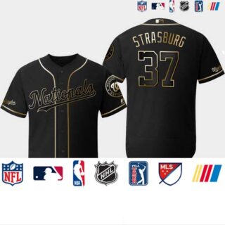 Men's Washington Nationals #37 Stephen Strasburg BLACK Flex Base Jersey
