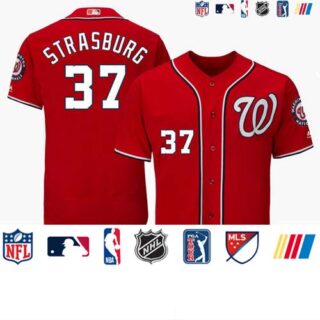 Men's Washington Nationals #37 Stephen Strasburg Red Flex Base Jersey
