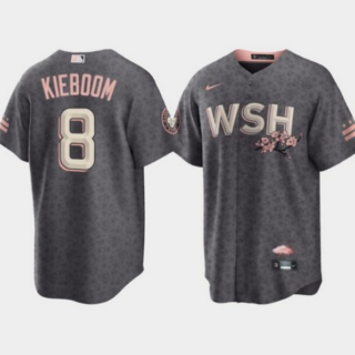 Men's Washington Nationals #8 Carter Kieboom 2022 Grey City Connect Cherry Blossom Cool Base Stitched Jersey