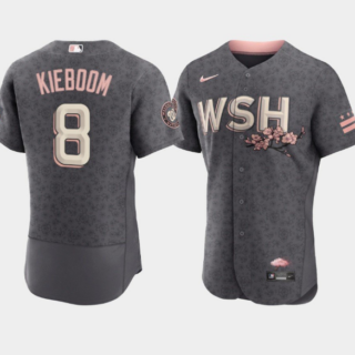 Men's Washington Nationals #8 Carter Kieboom 2022 Grey City Connect Cherry Blossom Flex Base Stitched MLB Jersey