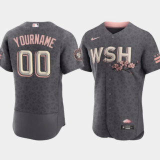 Men's Washington Nationals Active Player Custom 2022 Grey City Connect Cherry Blossom Flex Base Stitched MLB Jersey