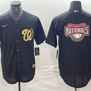 Men's Washington Nationals Black Team Big Logo Cool Base Stitched Baseball Jersey