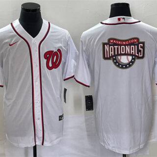 Men's Washington Nationals White Big Logo In Back Stitched Baseball Jersey