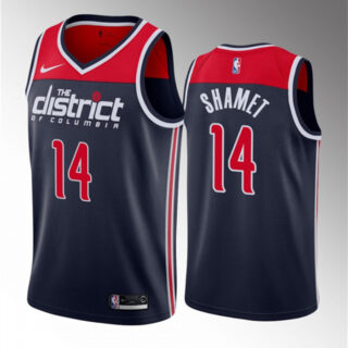Men's Washington Wizards #14 Landry Shamet Navy Statement Edition Stitched Jersey