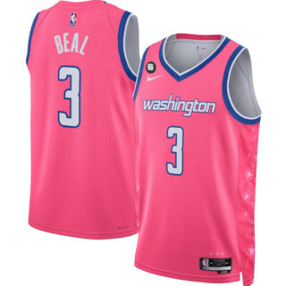 Men's Washington Wizards #3 Bradley Beal 2022 23 Pink Cherry Blossom City Edition With NO.6 Patch Limited Stitched Basketball Jersey