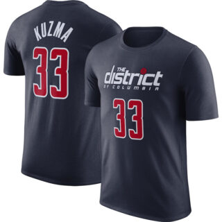 Men's Washington Wizards #33 Kyle Kuzma Navy 2022 23 Statement Edition Name & Number T-Shirt