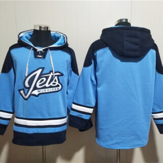 Men's Winnipeg Jets Blank Blue Lace-Up Pullover Hoodie