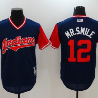 Men Cleveland Indians 12 Mr.smile Blue Game Legend Edition MLB