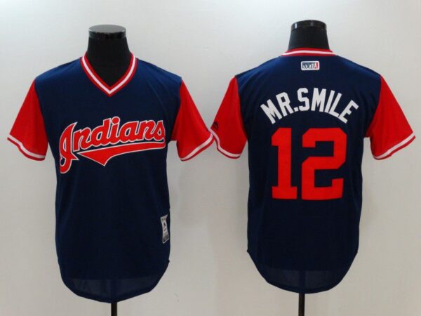 Men Cleveland Indians 12 Mr.smile Blue Game Legend Edition MLB