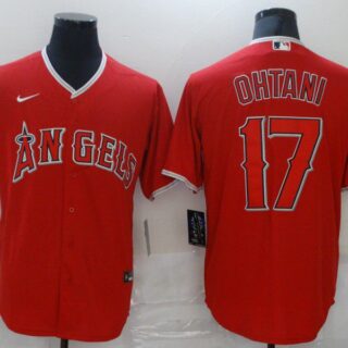 Men Los Angeles Angels 17 Ohtani Red Game 2021 Nike MLB Jersey