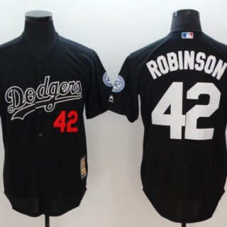 Men Los Angeles Dodgers 42 Robinson Black Throwback MLB Jerseys