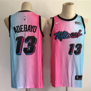 Men Miami Heat 13 Adebayo Blue and pink city Edition Nike 2021 NBA Jersey