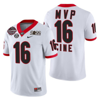 Men's Georgia Bulldogs #16 Lewis Cine 2021 22 CFP National Champions MVP White College Football Stitched Jersey