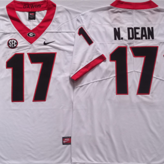 Men's Georgia Bulldogs #17 N.DEAN White College Football Stitched Jersey