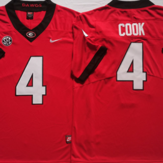 Men's Georgia Bulldogs #4 COOK Red College Football Stitched Jersey