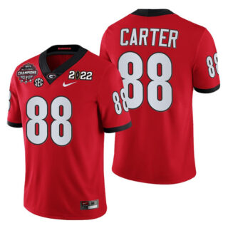 Men's Georgia Bulldogs #88 Jalen Carter 2021 22 CFP National Champions Red College Football Stitched Jersey