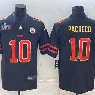 Men's Kansas City Chiefs #10 Isiah Pacheco Black Red Gold Super Bowl LVII Patch Vapor Untouchable Limited Stitched Jersey