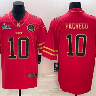 Men's Kansas City Chiefs #10 Isiah Pacheco Red Gold Super Bowl LVII Patch Vapor Untouchable Limited Stitched Jersey