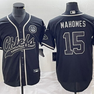 Men's Kansas City Chiefs #15 Patrick Mahomes Black Cool Bae Stitched Baseball Jersey