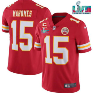 Men's Kansas City Chiefs #15 Patrick Mahomes Red Super Bowl LVII Patch And 4-Star C Patch Vapor Untouchable Limited Stitched Jersey