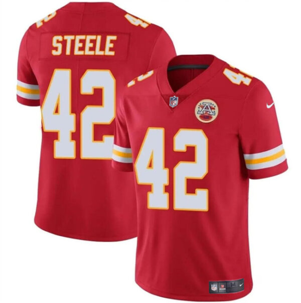 Men's Kansas City Chiefs #42 Carson Steele Red Vapor Untouchable Limited Stitched Football Jersey