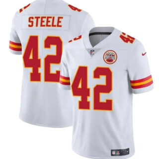 Men's Kansas City Chiefs #42 Carson Steele White Vapor Untouchable Limited Stitched Football Jersey