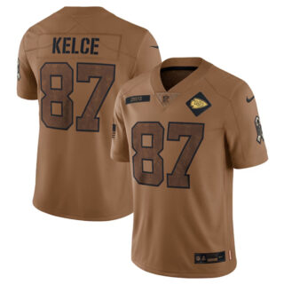 Men's Kansas City Chiefs #87 Travis Kelce 2023 Brown Salute To Service Limited Stitched Jersey