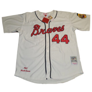 Men's Atlanta Braves Hank Aaron #44 White Throwback Jerseys