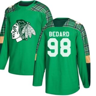 Men's Chicago Blackhawks #98 Connor Bedard Green St Patrick's Day Jersey