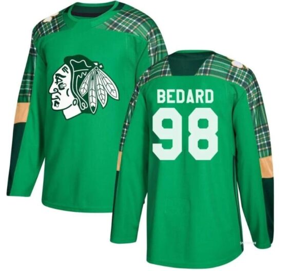Men's Chicago Blackhawks #98 Connor Bedard Green St Patrick's Day Jersey