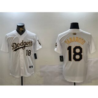 Men's Los Angeles Dodgers #18 Yoshinobu Yamamoto White Gold Home Limited Stitched Baseball Jersey