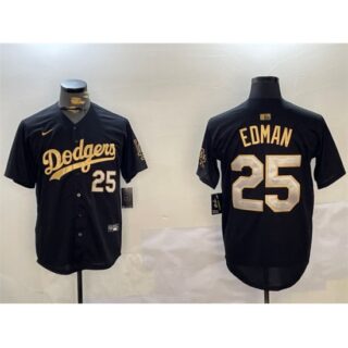Men's Los Angeles Dodgers #25 Tommy Edman Black Gold Limited Stitched Baseball Jersey