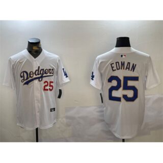 Men's Los Angeles Dodgers #25 Tommy Edman White Gold Home Limited Stitched Baseball Jersey