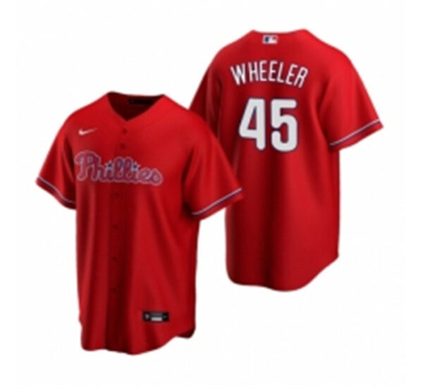 Men's Nike Philadelphia Phillies 45 Zack Wheeler Red Alternate Stitched Baseball Jersey