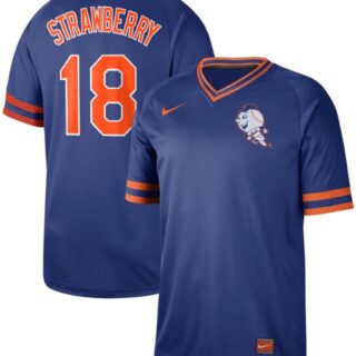 Mets #18 Darryl Strawberry Royal Authentic Cooperstown Collection Stitched Baseball Jersey