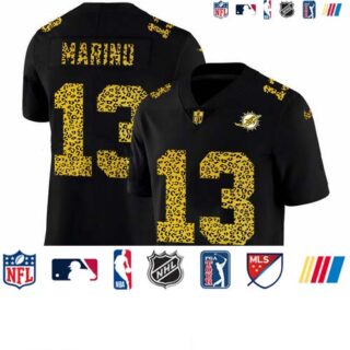 Miami Dolphins #13 Dan Marino Men's Nike Leopard Print Fashion Vapor Limited NFL Jersey Black