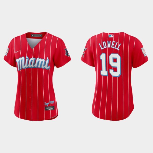 Miami Marlins #19 Mike Lowell Women's Nike 2021 City Connect Authentic MLB Jersey Red