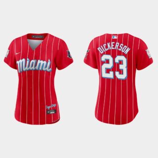 Miami Marlins #23 Corey Dickerson Women's Nike 2021 City Connect Authentic MLB Jersey Red