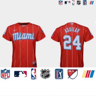 Miami Marlins #24 Jesus Aguilar Youth Nike 2021 City Connect Authentic MLB Jersey Red