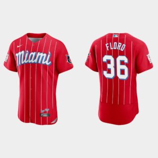 Miami Marlins #36 Dylan Floro Men's Nike 2021 City Connect Authentic MLB Jersey Red