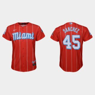Miami Marlins #45 Sixto Sanchez Youth Nike 2021 City Connect Authentic MLB Jersey Red