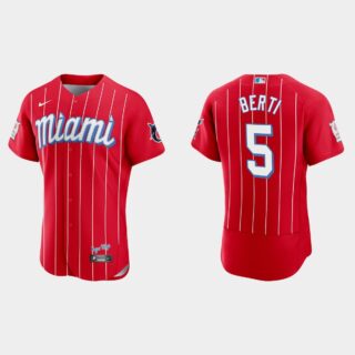 Miami Marlins #5 Jon Berti Men's Nike 2021 City Connect Authentic MLB Jersey Red