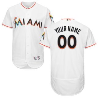 Miami Marlins White Men's Customized Flexbase Jersey